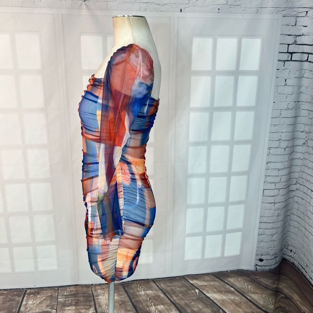 Princess poly multicolored long sleeve ruched body con mini dress size 4 - Picture 10 of 15